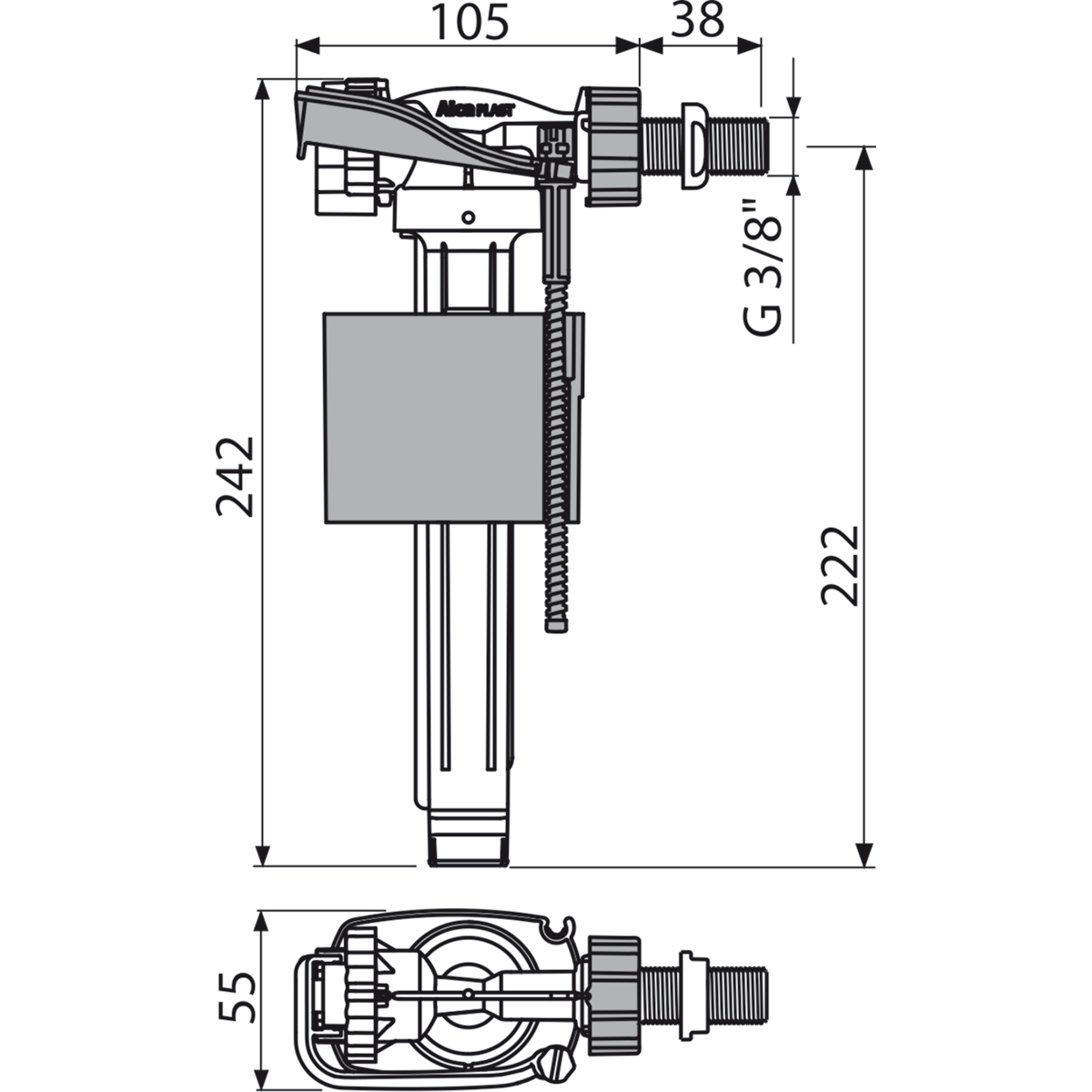 Впускной механизм для керамического бачка, боковая подводка Alcaplast A150-3/8
