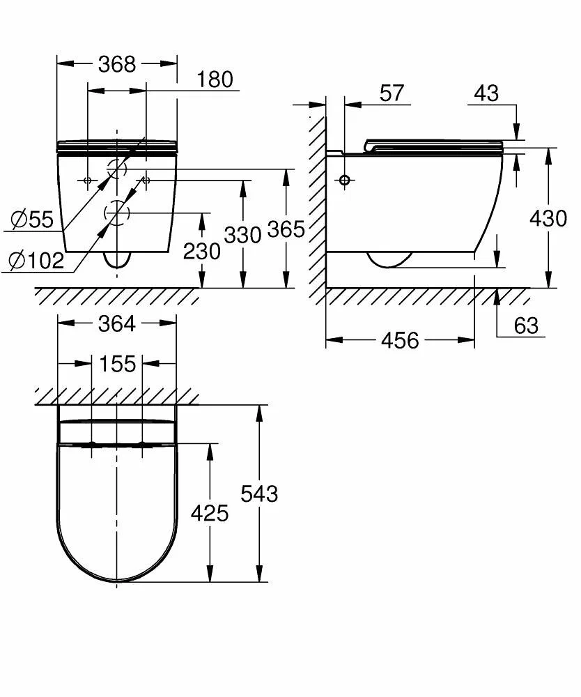 Унитаз подвесной, безободковый, с сиденьем, с крепежами, белый Grohe Bau Ceramic 103860SH00