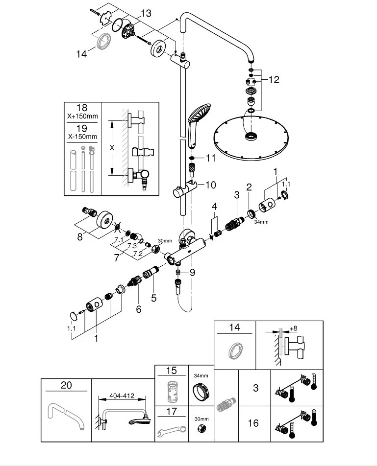Душевая система с термостатом для душа, суперсталь Grohe Euphoria XXL 310 26075DC0
