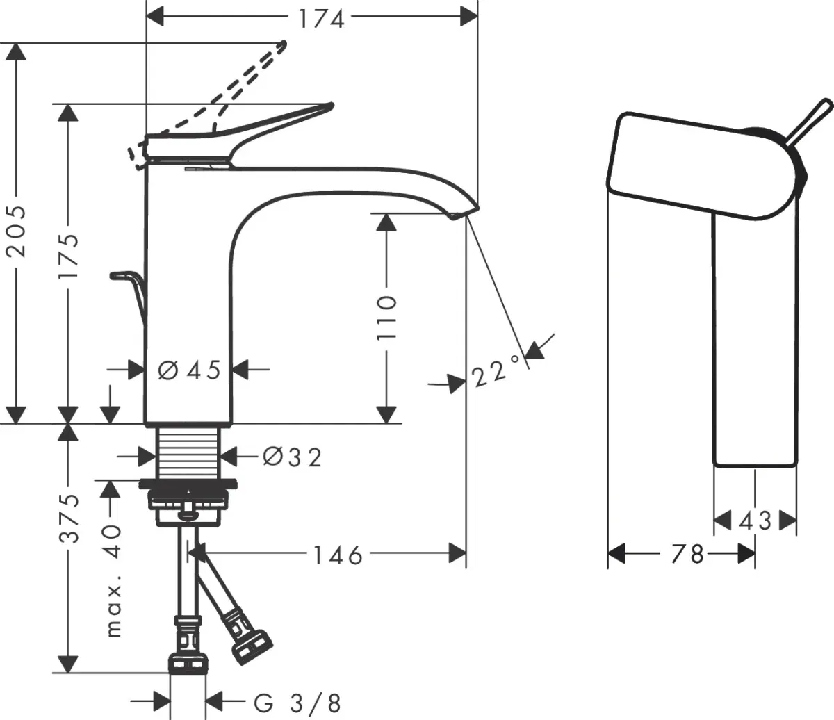 Смеситель для раковины с донным клапаном, бронза Hansgrohe Vivenis 75023140