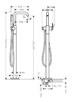 Смеситель для ванны, напольный, хром Hansgrohe Tecturis 73440000