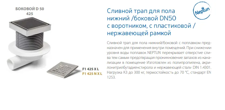 Трап точечный для пола, боковой слив MCH F1425XL