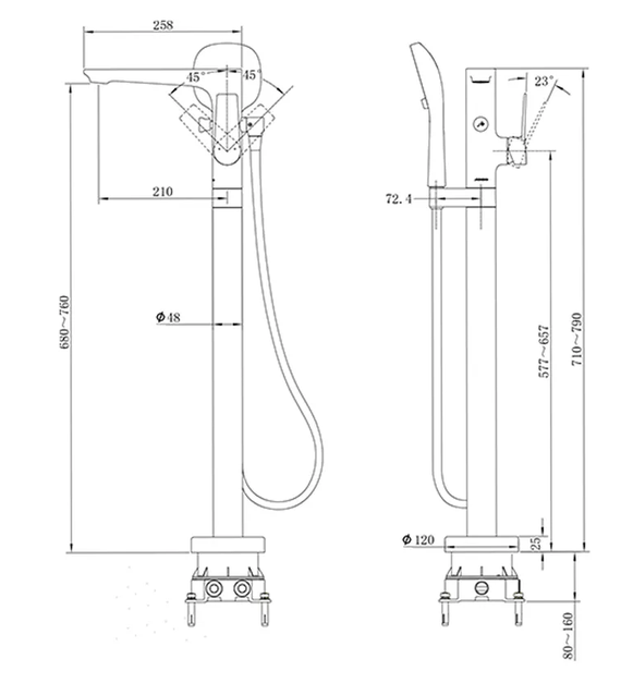 Смеситель для ванны, напольный, хром JOMOO P38008-684/1B-1