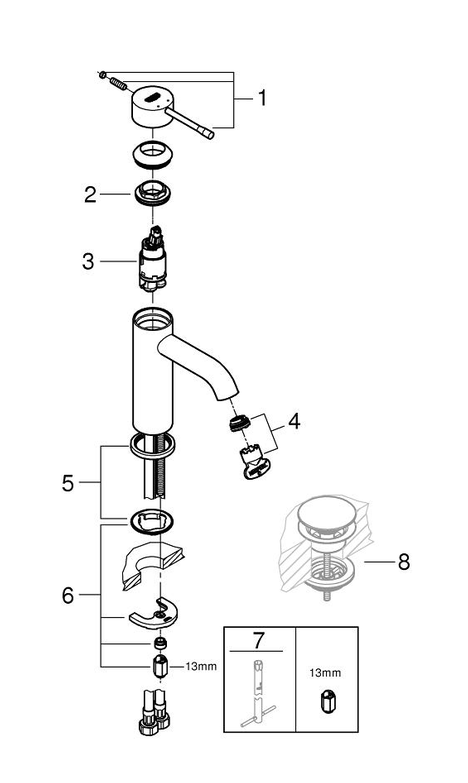 Смеситель для раковины, размер S, хром Grohe Essence 23590001