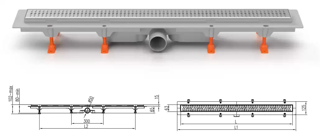 Трап линейный для пола, боковой слив MCH CH650/50H