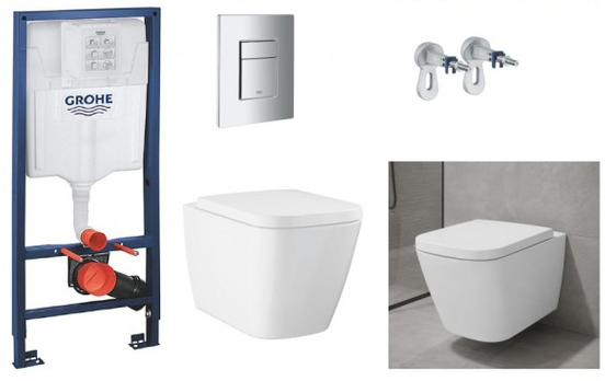 Комплект 4в1: Инсталляция с панелью смыва, унитаз с сиденьем Grohe BauEdge 120184SH00