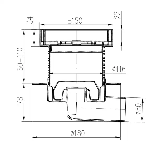 Трап точечный для пола, боковой слив MCH C1425XL