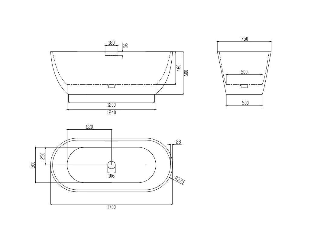 Ванна отдельностоящая 170х75, черный матовый SSWW WB1702 matte black
