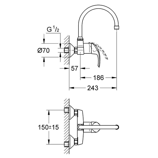 Смеситель для кухни, хром Grohe Eurosmart 32482001