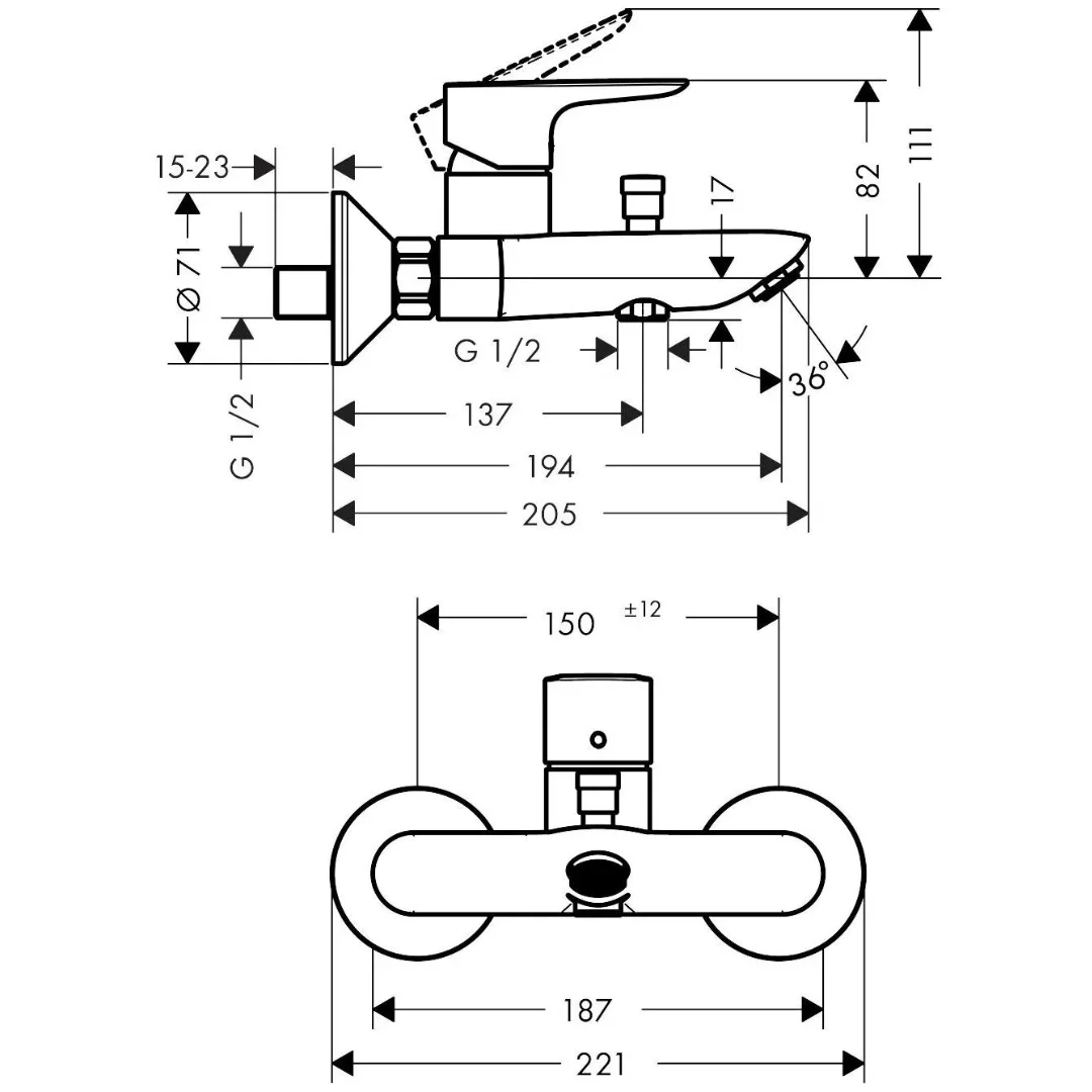 Смеситель для ванны, шлиф. черный хром Hansgrohe Talis New E 71740340