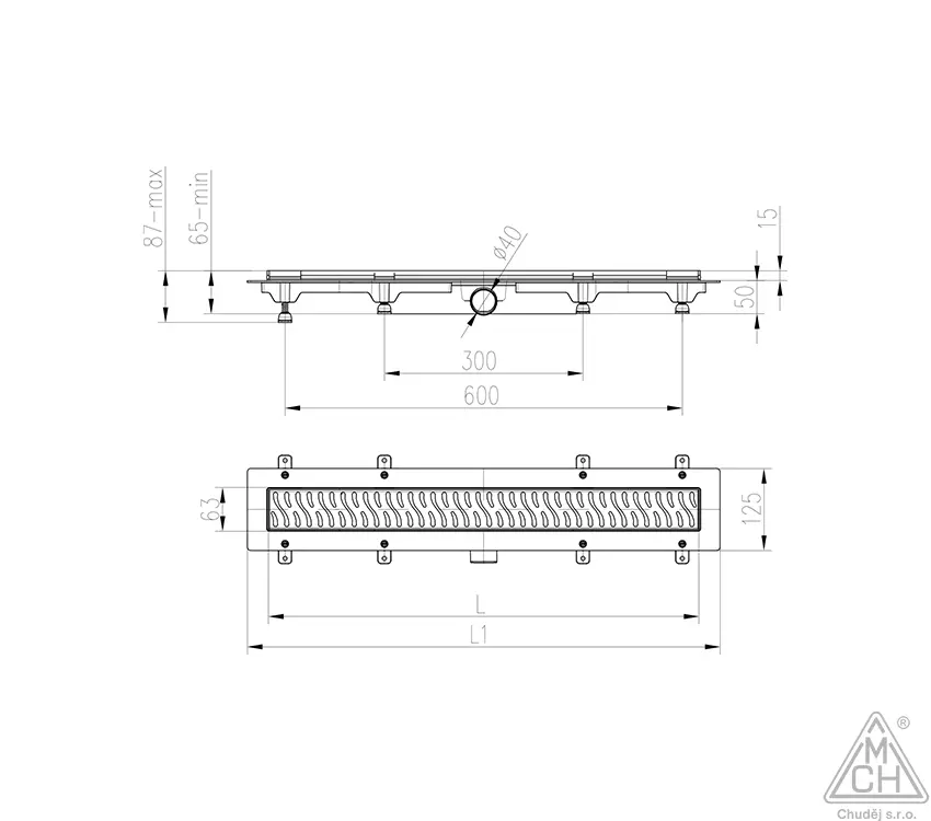 Трап линейный для пола, боковой слив, бронза MCH CH650KN1BR