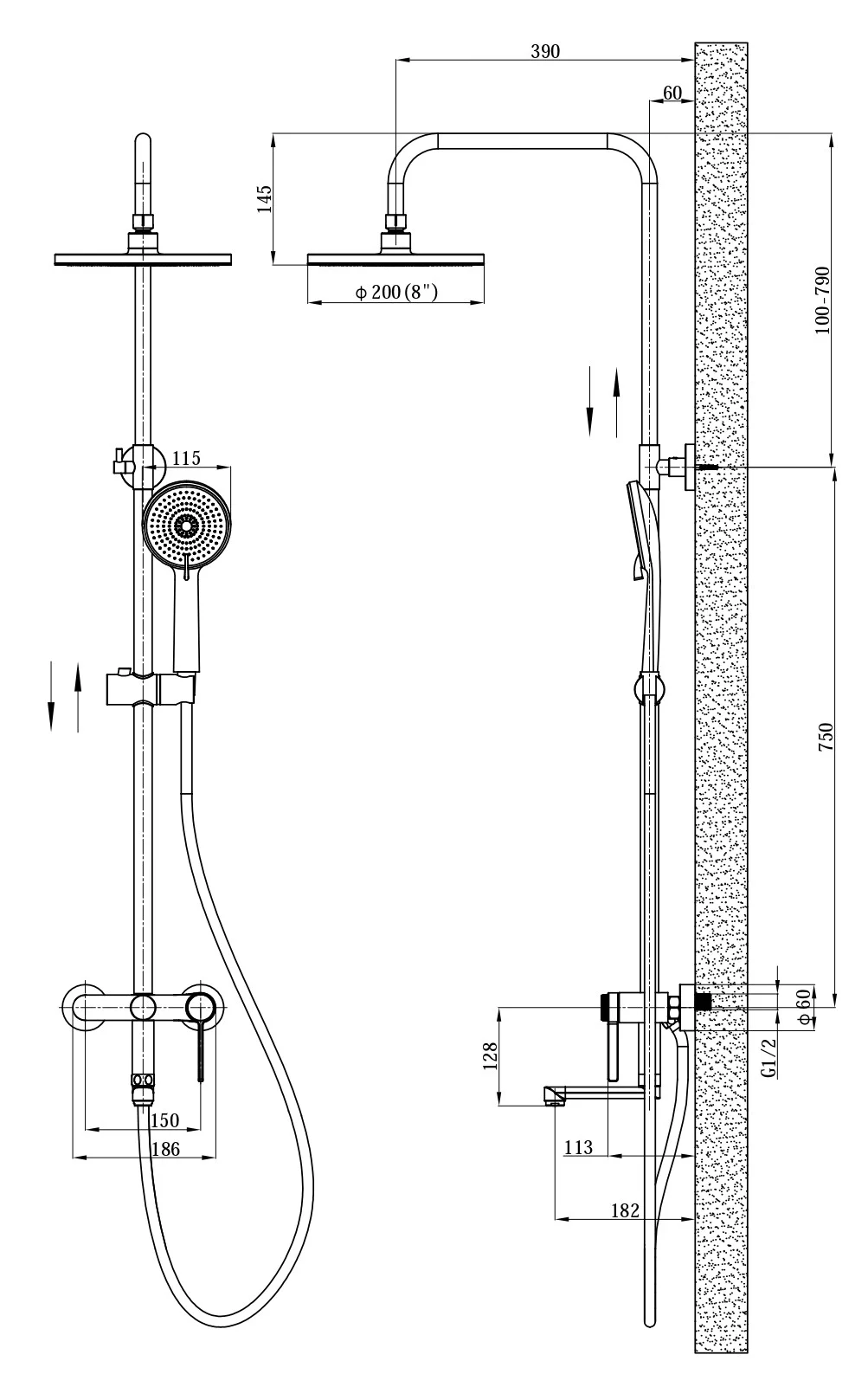 Душевая система со смесителем для ванны, хром ESKO Sochi ST260SC