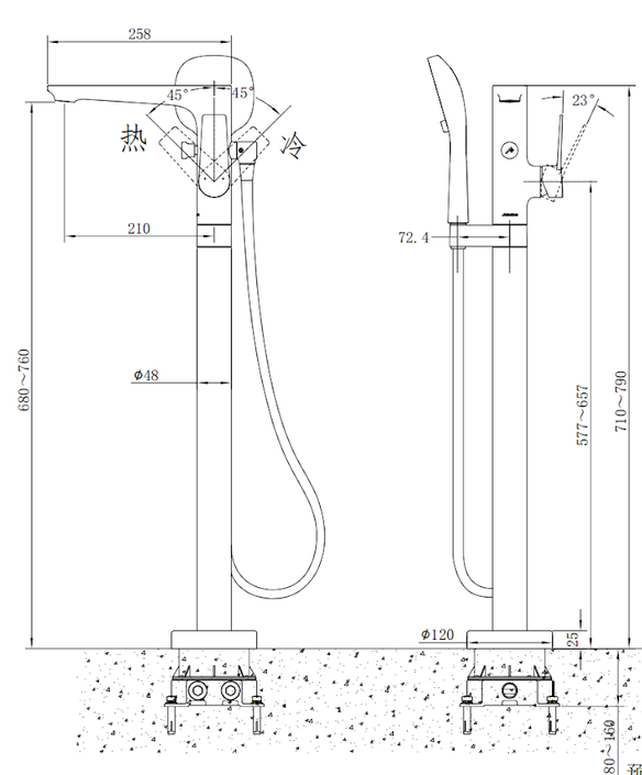 Смеситель для ванны, напольный, оружейная сталь JOMOO P38008-684/HBS-1