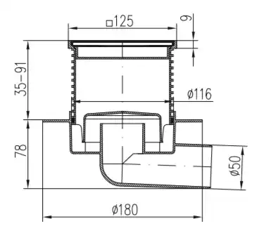 Трап точечный для пола, боковой слив MCH L425L