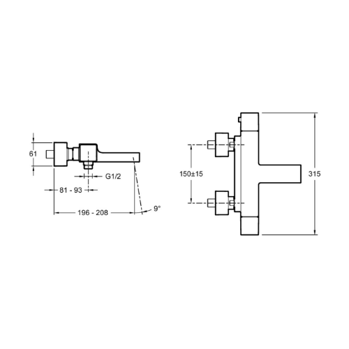 Термостатический настенный смеситель STRAYT для ванны/душа, хром E9127-CP