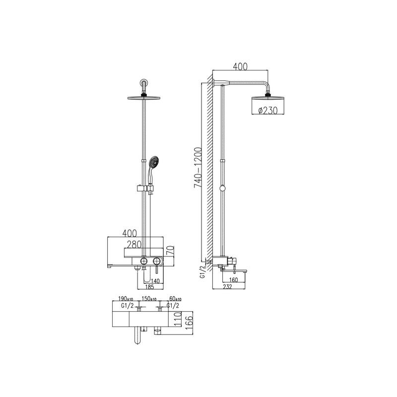 Душевая система Rav Slezak MURRAY с смесителем для ванны, верхний душ 230 мм MU054.5/3
