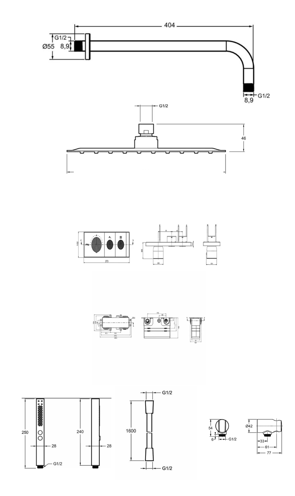 Душевая система с термостатом для душа, встраиваемая, 7в1, черный Jacob Delafon Grands Boulevards K2