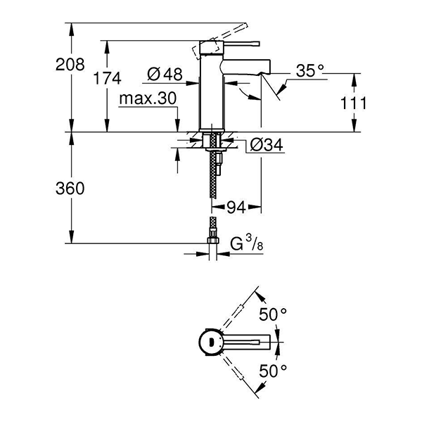 Смеситель для раковины, размер S, хром Grohe Essence 34294001