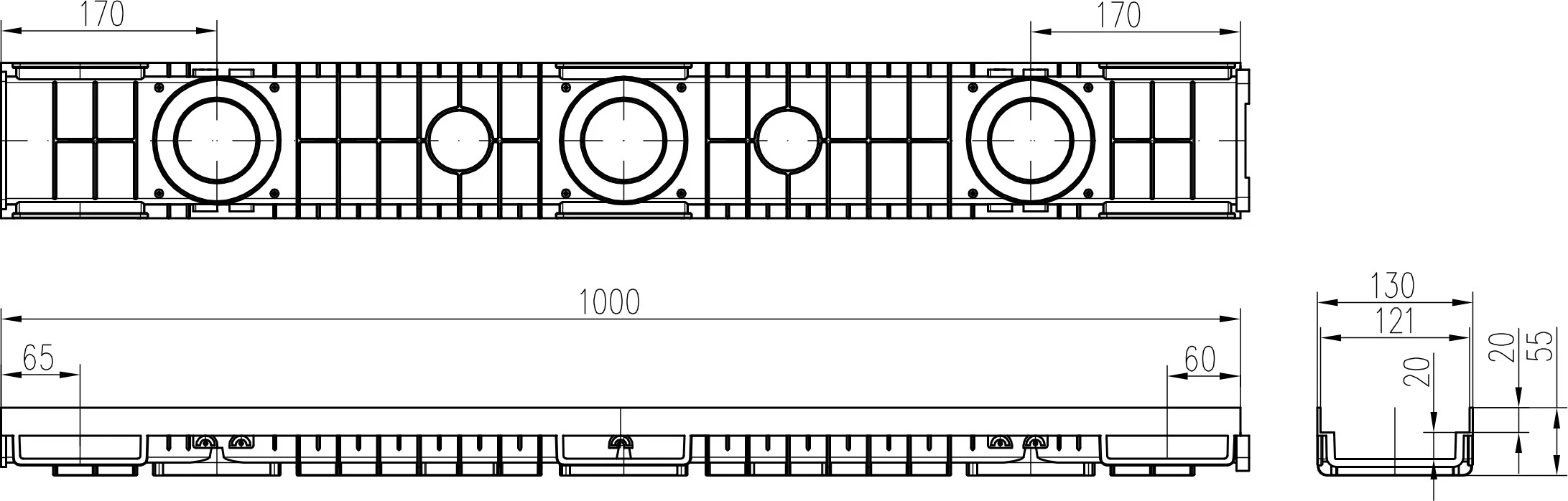 Водосточный желоб с чугунной решеткой, наружный, низкий MCH CH1114