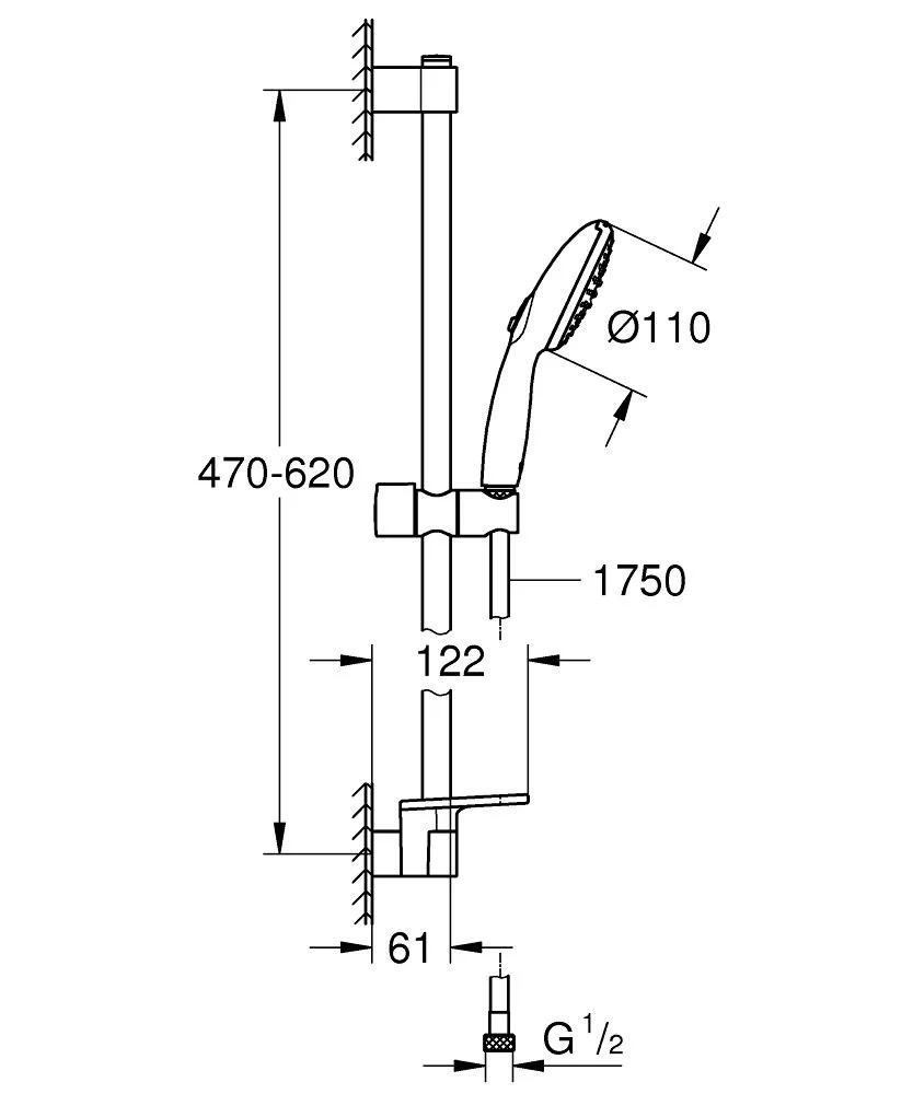 Душевой гарнитур 600, с полочкой, 2 вида струи, хром Grohe Tempesta 110 26638003