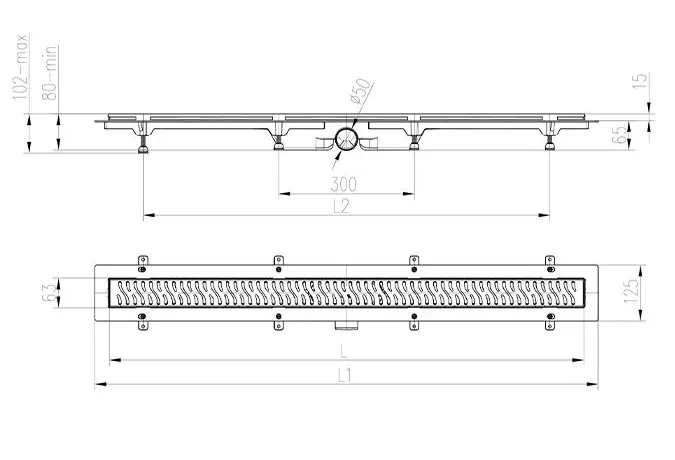 Трап линейный для пола, боковой слив, золото MCH CH850/50HN1ZL