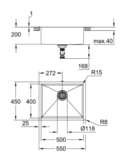 Мойка K700, с 1 чашей, 540х440, холодный рассвет матовый GROHE 31574GN1
