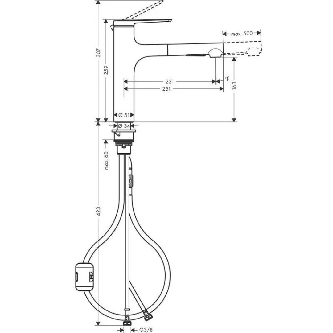 Смеситель для кухни 160, вытяжной излив, черный Hansgrohe Zesis M33 74801670 | интернет-магазин Sanstore Смеситель для кухни 160, вытяжной излив, черный Hansgrohe Zesis M33 74801670