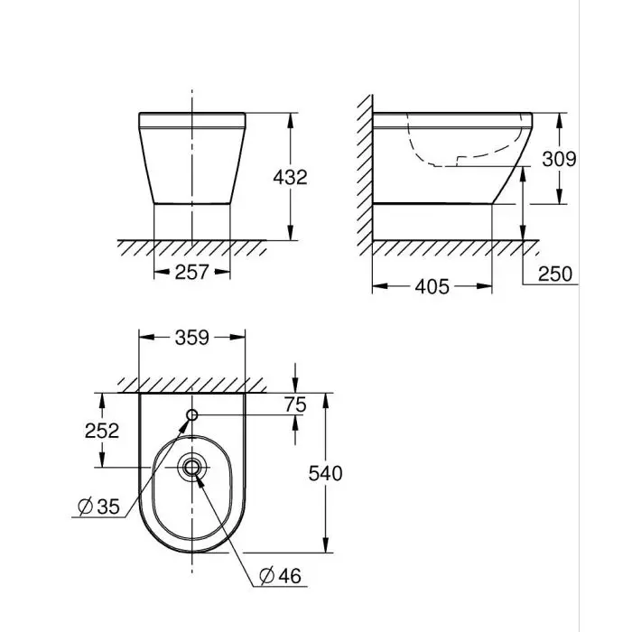 Биде подвесное, белый Grohe Euro Ceramic 102487SH00