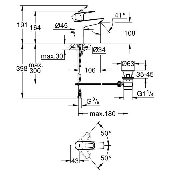 Смеситель для раковины с рычажным донным клапаном, размер M, хром Grohe BauLoop 23762001 | Сантехника в Алматы Смеситель для раковины с рычажным донным клапаном, размер M, хром Grohe BauLoop 23762001