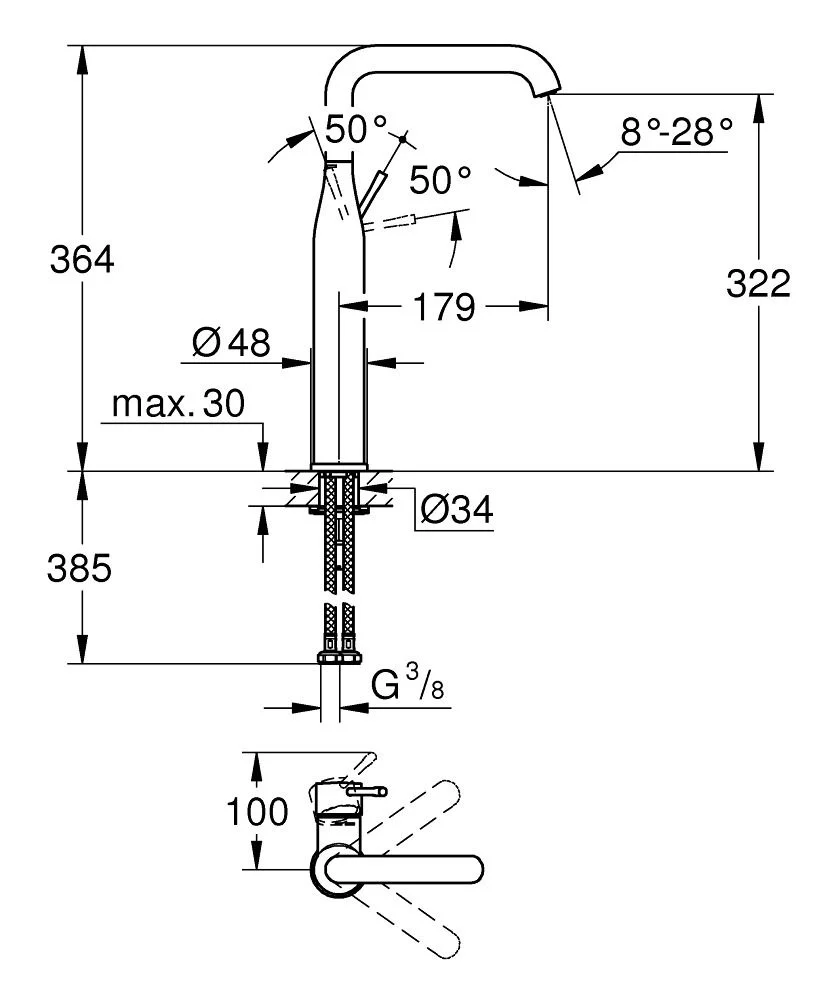 Смеситель для раковины, размер XL, черный Grohe Essence 24170KF1