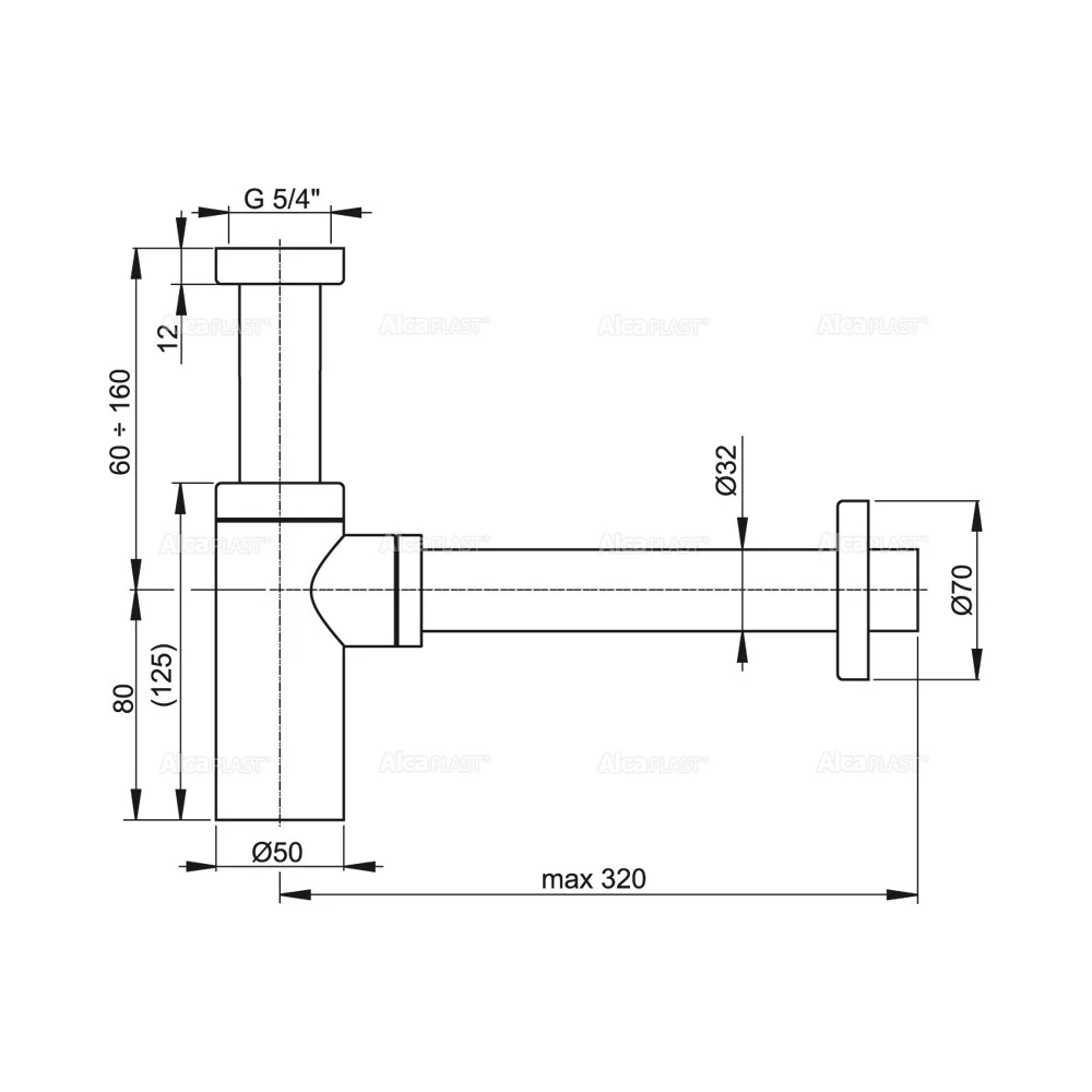 Сифон для раковины d32, круглый, хром Alcaplast Design A400
