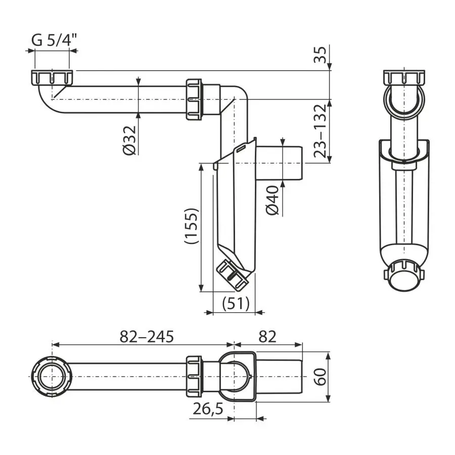 Сифон для раковины Alcaplast A43S-DN40