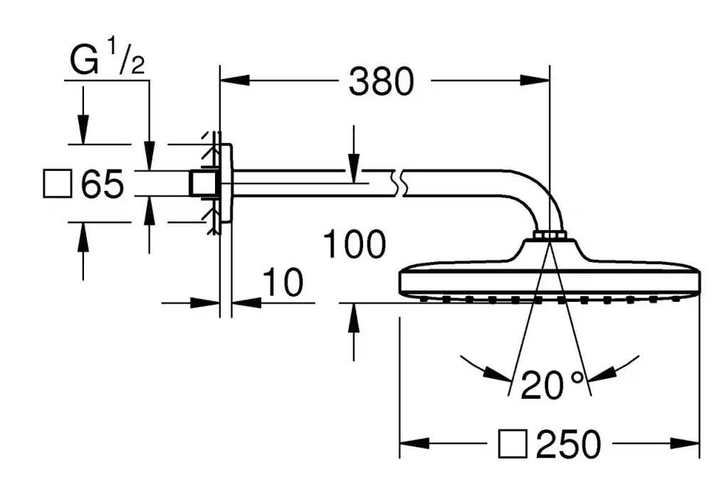 Верхний душ, квадратный, кронштейн 380, черный Grohe Tempesta 250 Cube 266872430