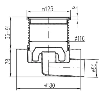 Трап точечный для пола, боковой слив MCH L425XL