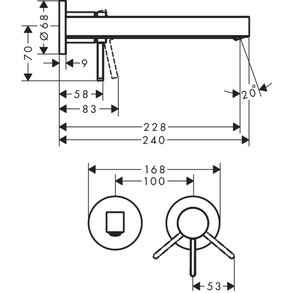 Смеситель для раковины, настенный, белый Hansgrohe Finoris 76050700