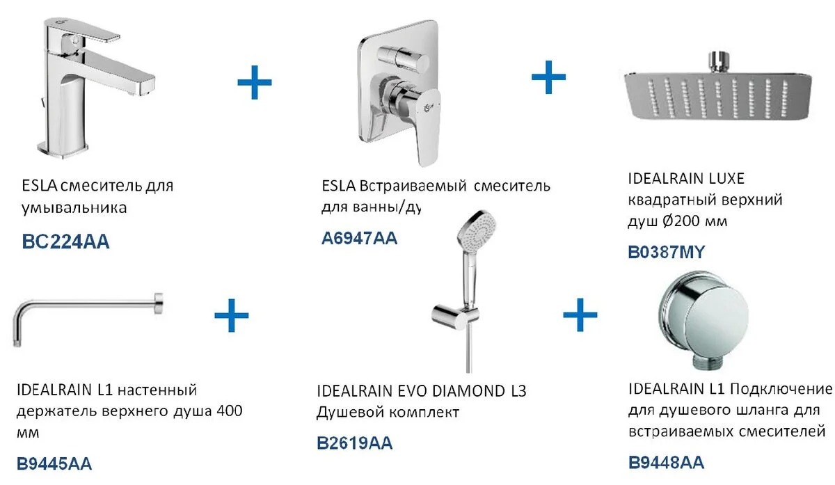 Душевая система, встраиваемая, хром Ideal Standard Esla BD002XC