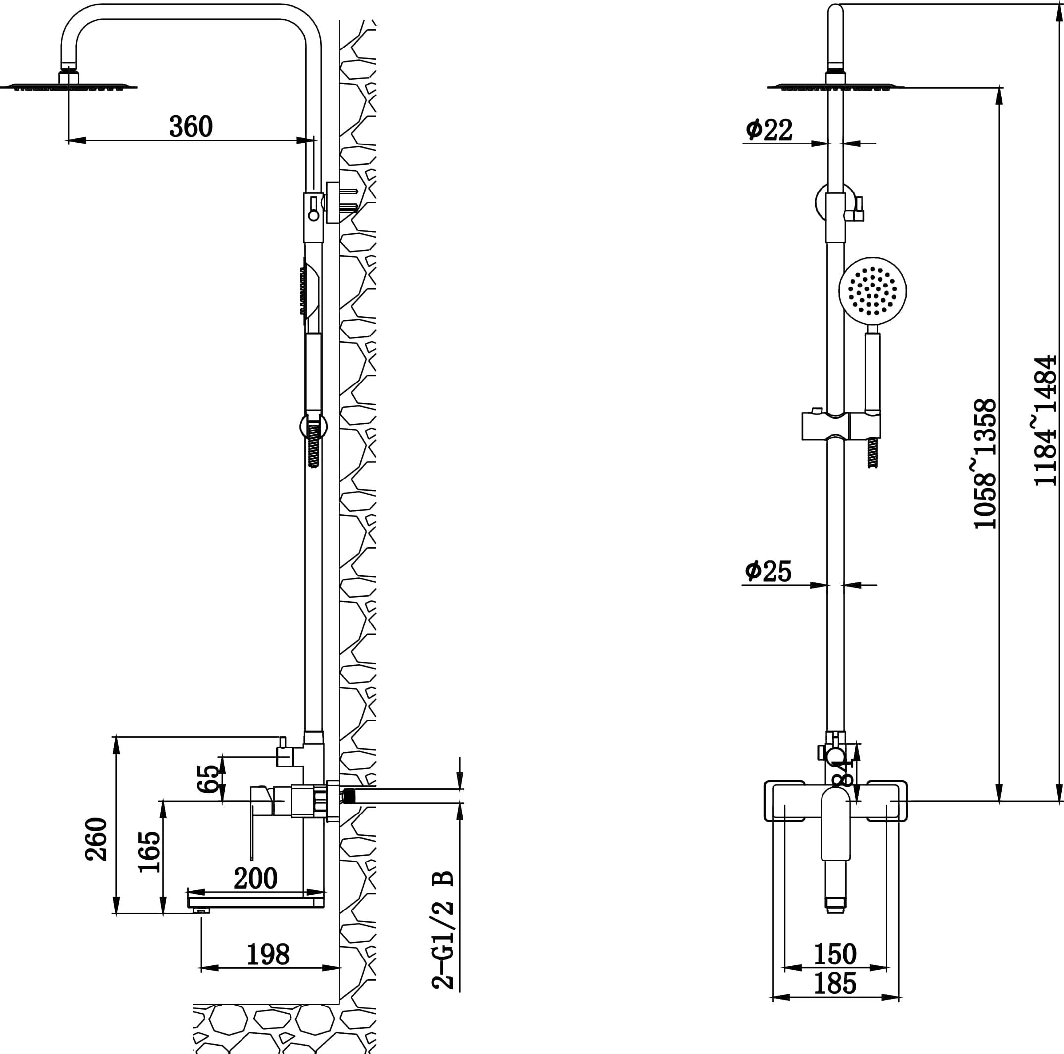 Душевая система со смесителем для ванны, сатин ESKO Ekaterinburg ST250EK