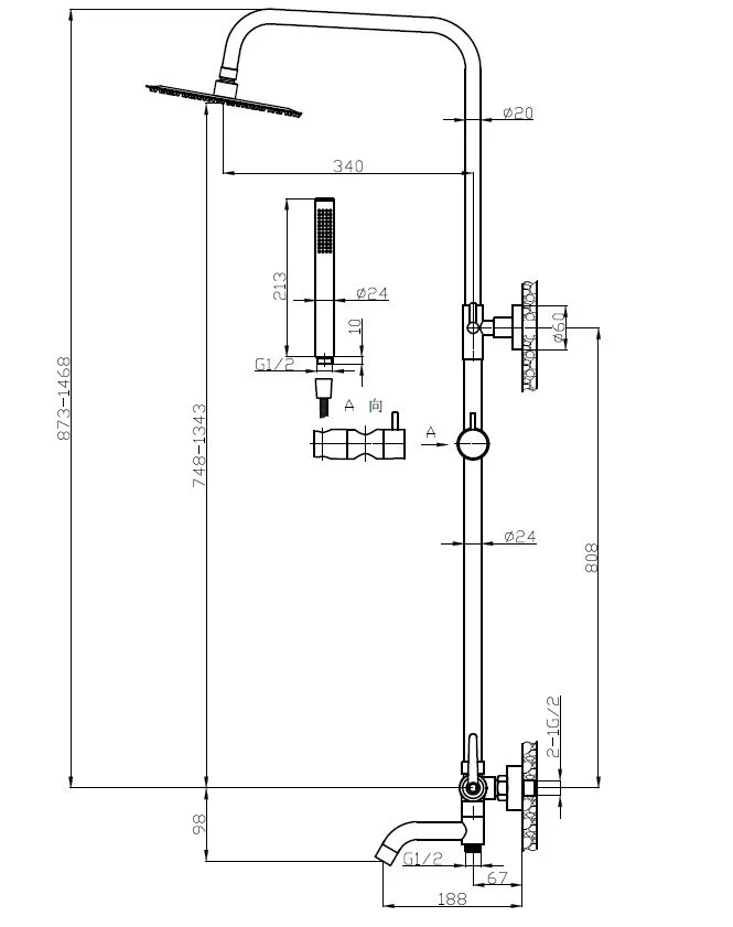 Душевая система со смесителем для ванны, хром ESKO Bangkok ST250BG