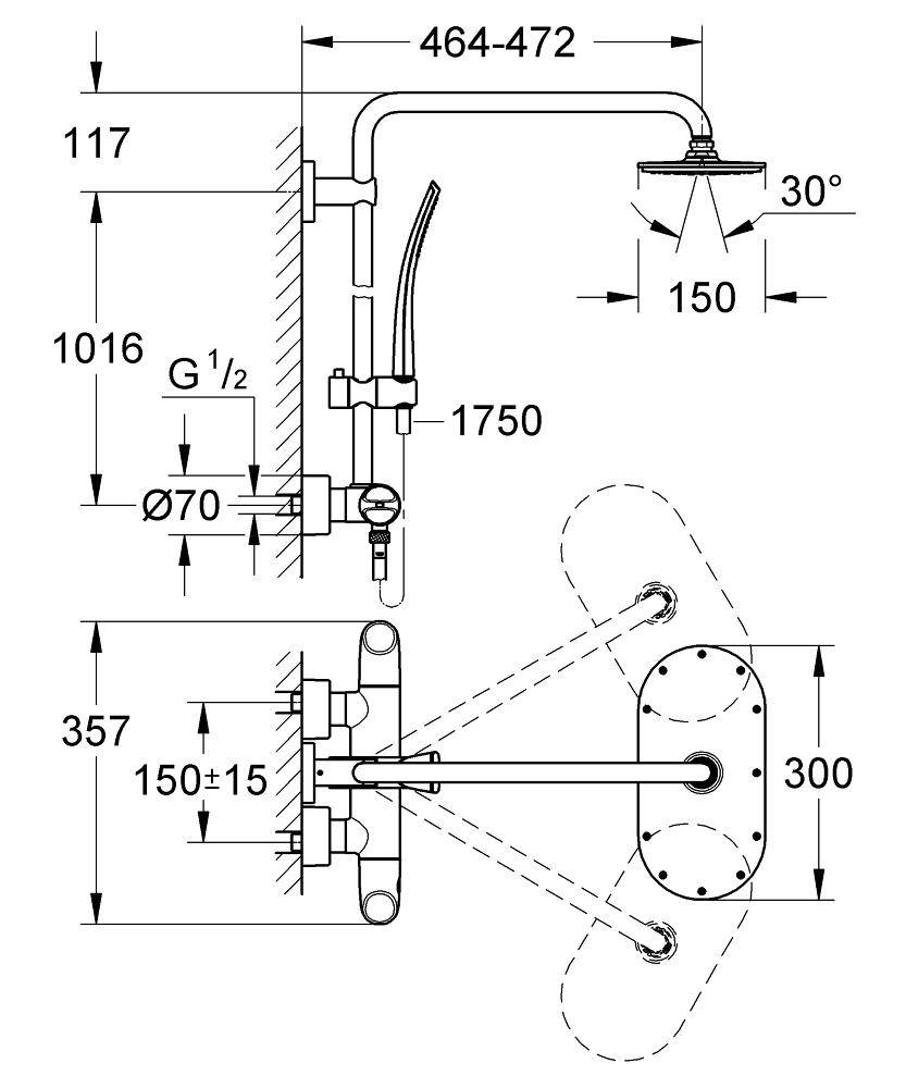 27472000 Rainshower System Veris 300, Душевая система с термостатом
