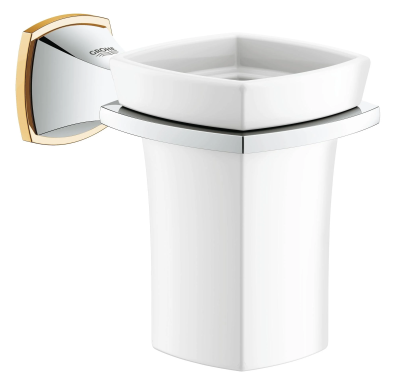 Стакан керамический с держателем, хром/золото Grohe Grandera 40626IG0 Стакан керамический с держателем, хром/золото Grohe Grandera 40626IG0