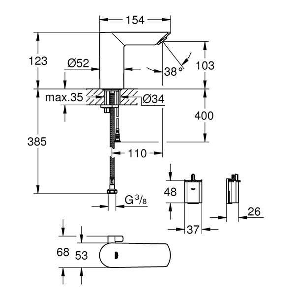 Смеситель инфракрасный для раковины GROHE Bau Cosmopolitan E 36451000