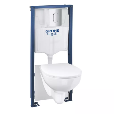 Комплект 5в1: Инсталляция с панелью смыва, унитаз с сиденьем Grohe Bau Ceramic Slim 36504000 Комплект 5в1: Инсталляция с панелью смыва, унитаз с сиденьем Grohe Bau Ceramic Slim 36504000