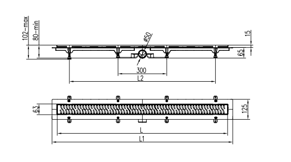 Трап линейный для пола, боковой слив MCH CH850/50M