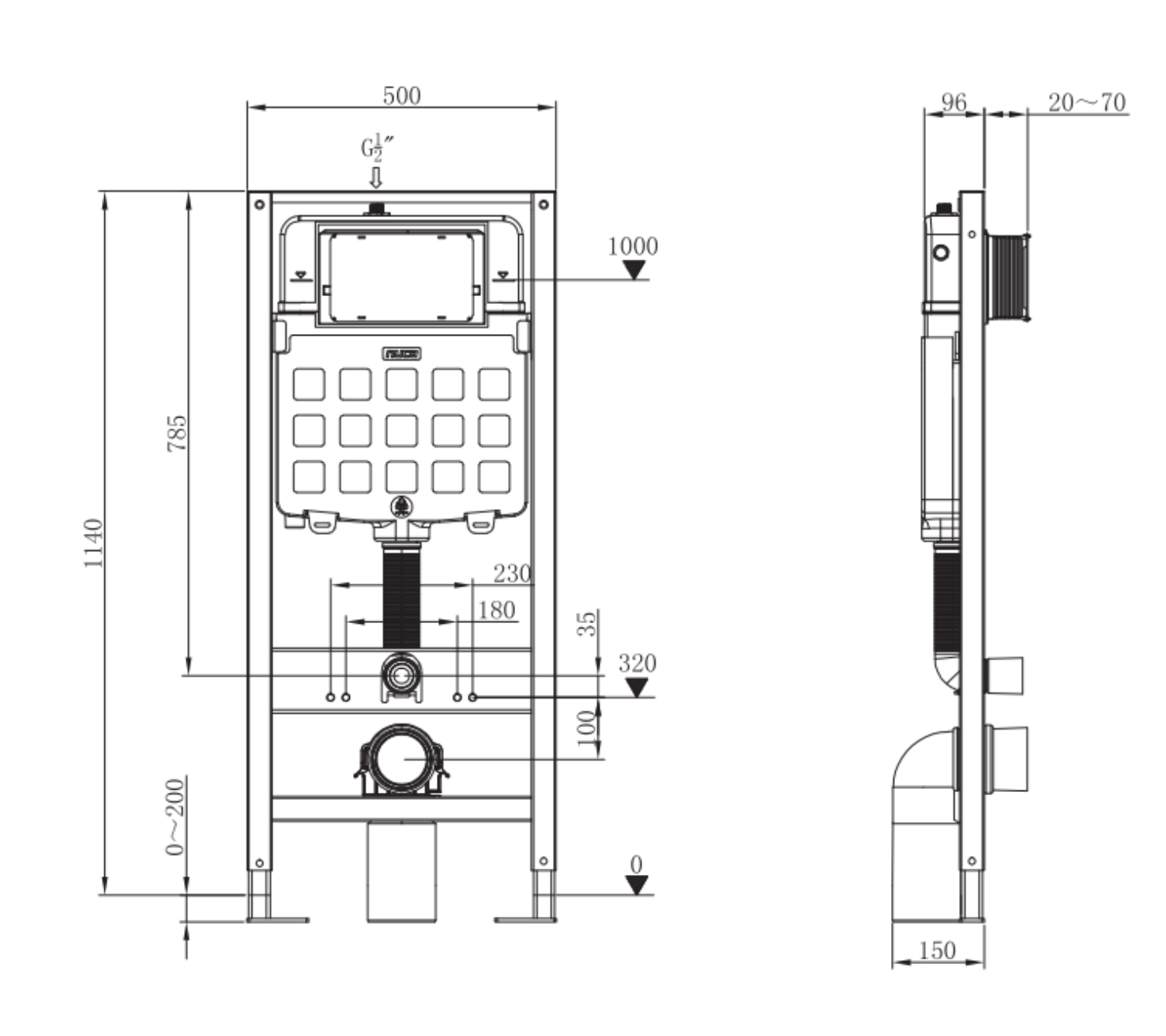 Инсталляция для подвесного унитаза, золото Nuca N5108P2702GL