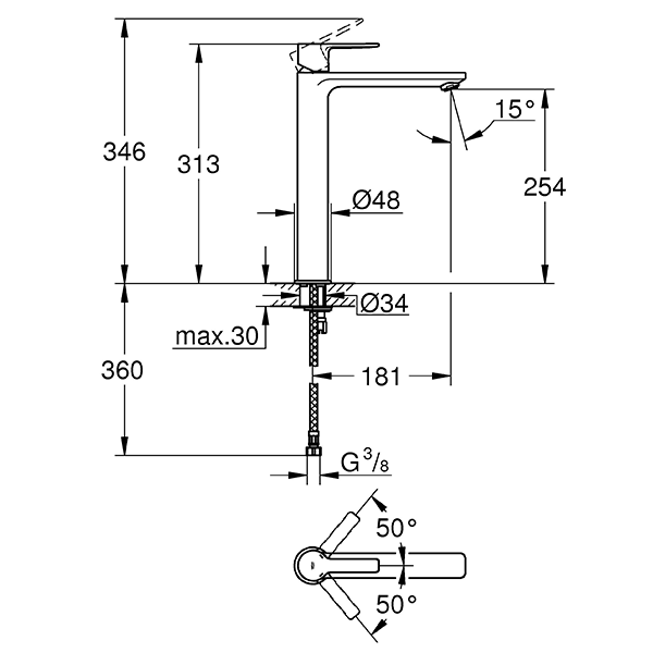 Смеситель для раковины, размер XL, хром Grohe Lineare 23405001