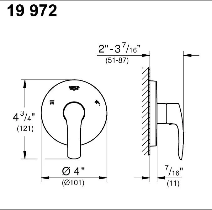 Внешняя часть переключателя на 3 положения, хром Grohe Eurosmart 19972002