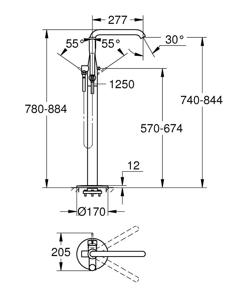 Смеситель для ванны, напольный, холодный рассвет Grohe Essence 23491GN1