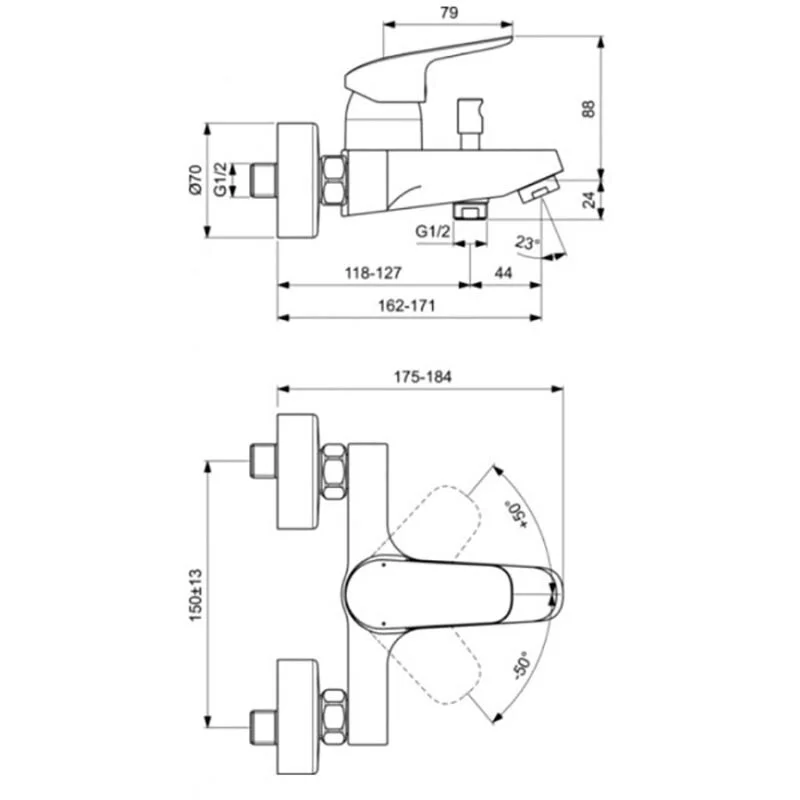 Набор 3в1: смеситель для раковины, ванны, душевой гарнитур, хром Ideal Standard Ceraflex BD001AA