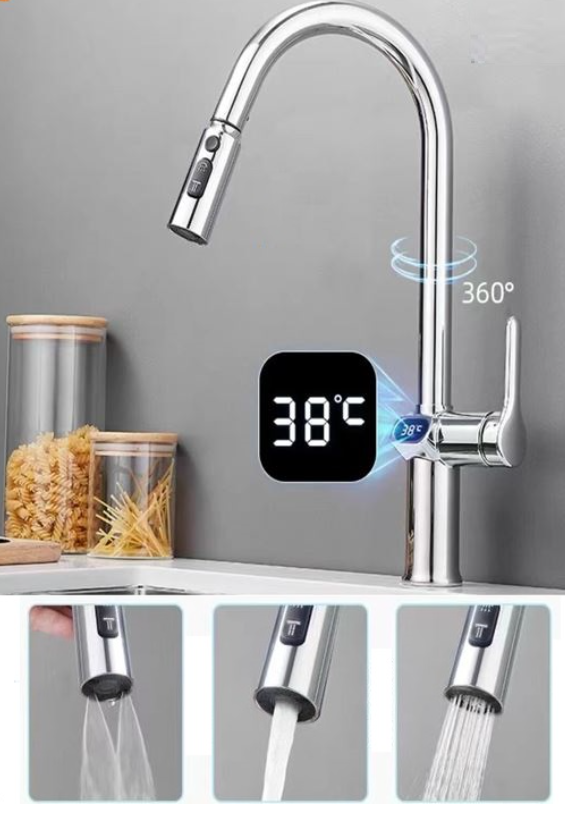 Смеситель для кухни, вытяжной излив, хром ESKO K15LED