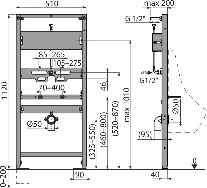 Инсталляция для писсуара и сенсорного устройства Alcaplast A107S/1120